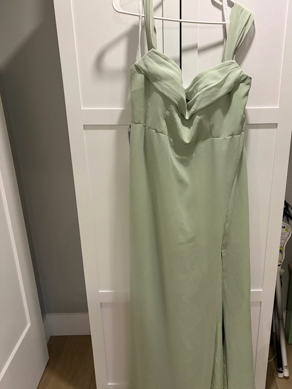 Azazie Sage Green Strapless Cowl Maxi Dress